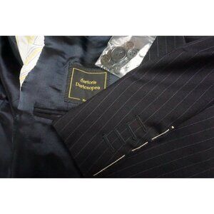 Sartoria Partenopea Brown Blue Striped Silk Blend 2Pc Suit Jacket Pants 38R NEW